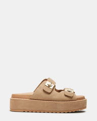 BIGSCHMONA Taupe Suede Women's Platform Slide Sandal