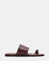 DECADENT Brown Leather Rounded-Toe Slide Women's Sandal
