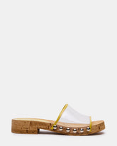 CLEMENT Yellow Wood Bottom Slide Mule Studded Women's Sandal