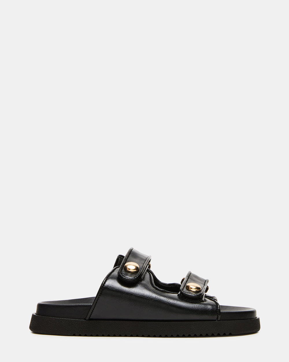 ATHENS Black Leather Slide Footbed Flatform Women's Sandal