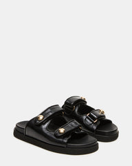 ATHENS Black Leather Slide Footbed Flatform Women's Sandal