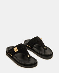 THONA Black Suede Women's Flatform Thong Sandal