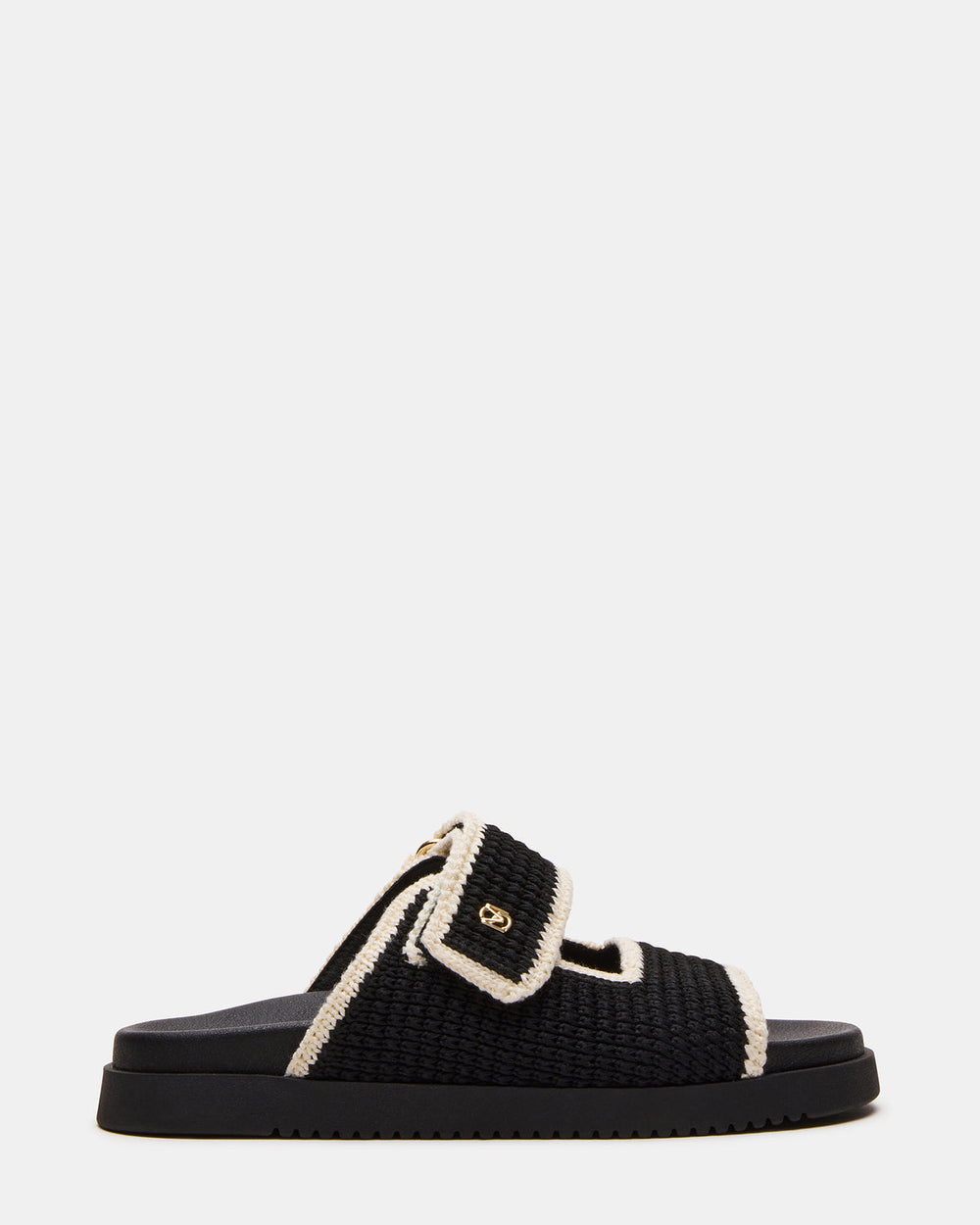 MAYSIE Black Multi Woven Flatform Footbed Slide Women's Sandal