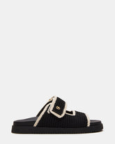 MAYSIE Black Multi Woven Flatform Footbed Slide Women's Sandal