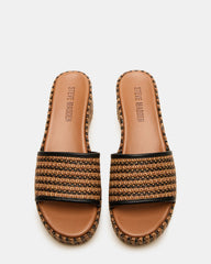 COSIMA Black/Beige Platform Raffia Slide Women's Sandal