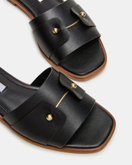 HASTEN Black Leather Gold Detail Slide Women's Sandal