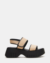 GROVER Black/Tan Women's Square-Toe Platform Sandal