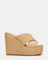 CERCEI Natural Raffia Platform Square-Toe Wedge Women's Sandal