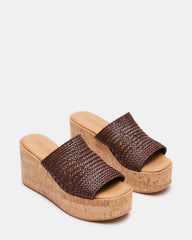 COASTAL Brown Raffia Platform Wedge Mule Women's Sandal