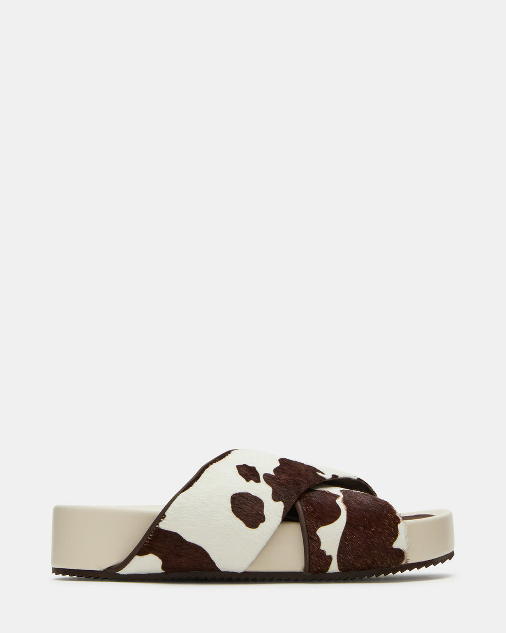 AVENDRA Brown Cow Print Flatform Slide Women's Sandal