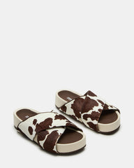 AVENDRA Brown Cow Print Flatform Slide Women's Sandal