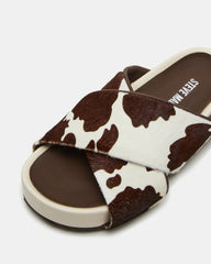 AVENDRA Brown Cow Print Flatform Slide Women's Sandal
