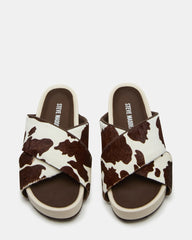 AVENDRA Brown Cow Print Flatform Slide Women's Sandal