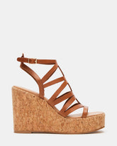 COZETTE Tan Leather Women's Platform Square-Toe Wedge Sandal