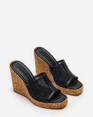 CRUZ Black Square-Toe Platform Mesh Wedge Mule Women's Sandal