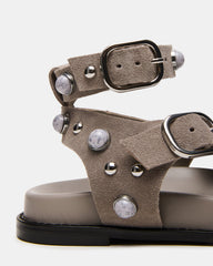 LINEAR Grey Suede Strappy Footbed Studded Women's Sandal