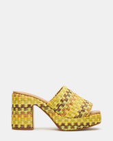 KOLA Raffia Multi Platform Square-Toe Block Heel Mule Women's Sandal