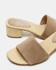HAILEE Taupe Suede Women's Square-Toe Raffia Block Heel Mule Sandal