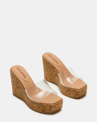 CAYMAN Clear Platform Square-Toe Wedge Women's Sandal