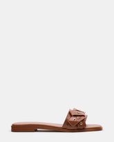 HILARIA Tan Leather Square-Toe Slide Women's Sandal
