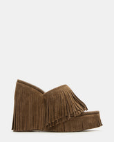WYNN Chestnut Suede Platform Fringe Wedge Mule Women's Sandal