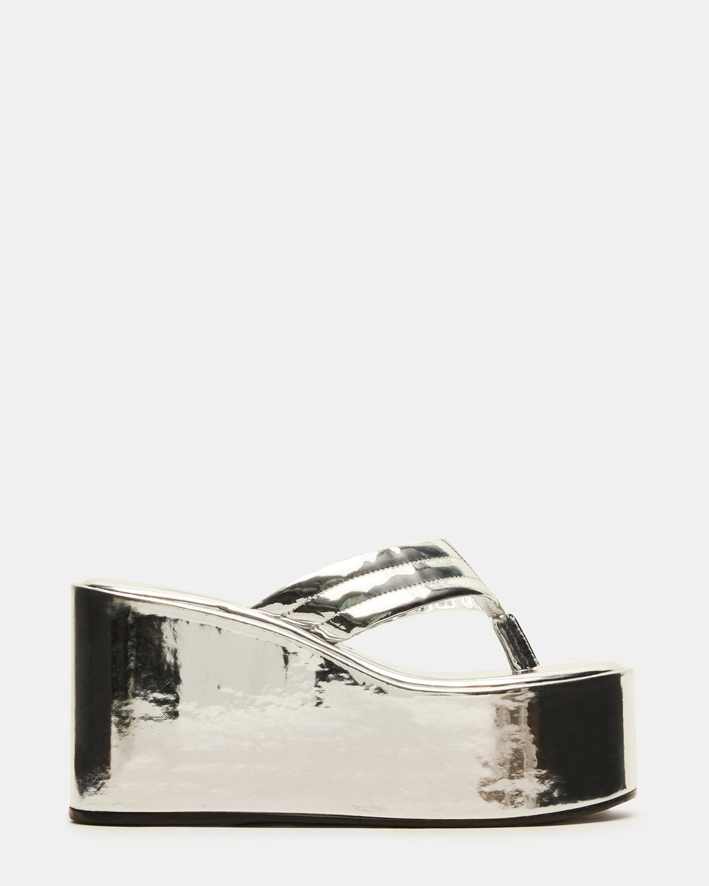 ESCAPISM Silver Crocodile Women's Platform Thong Wedge Sandal