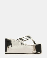 ESCAPISM Silver Crocodile Women's Platform Thong Wedge Sandal
