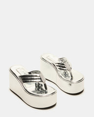 ESCAPISM Silver Crocodile Women's Platform Thong Wedge Sandal