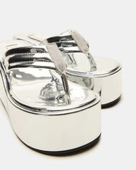 ESCAPISM Silver Crocodile Women's Platform Thong Wedge Sandal