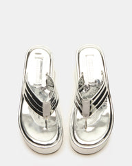 ESCAPISM Silver Crocodile Women's Platform Thong Wedge Sandal