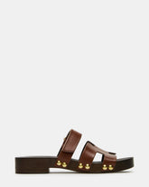 CANAL Brown Leather Wood Bottom Slide Women's Sandal