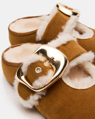 CLOUDY Chestnut Slip-On Mule Mary Jane Faux Fur Women's Flat