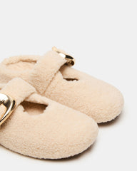 CLOUDY Natural Slip-On Mule Mary Jane Faux Fur Women's Flat