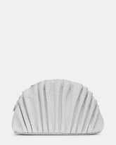 DELMAR Bag White Ruffled Pleated Semi-Circle Crossbody Clutch Handbag