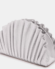 DELMAR Bag White Ruffled Pleated Semi-Circle Crossbody Clutch Handbag