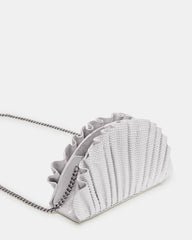 DELMAR Bag White Ruffled Pleated Semi-Circle Crossbody Clutch Handbag