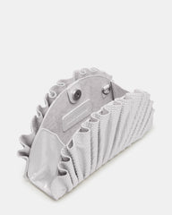 DELMAR Bag White Ruffled Pleated Semi-Circle Crossbody Clutch Handbag