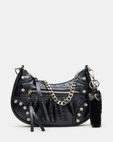 ERIKA Bag Black Rhinestone Embellished Studded Crinkle Moto Crossbody Handbag