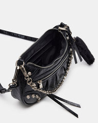 ERIKA Bag Black Rhinestone Embellished Studded Crinkle Moto Crossbody Handbag