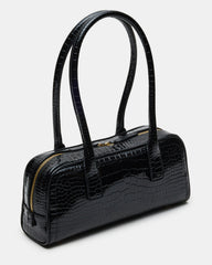 ANISE Bag Black Crocodile Elongated Shoulder Strap Handbag