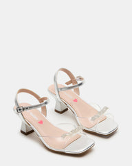 Kids' MERRY Silver Girls' Square-Toe Rhinestone Heel