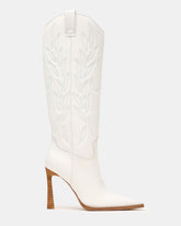 KINZEE White Leather Pointed-Toe Knee-High Western Stiletto Women's Boot