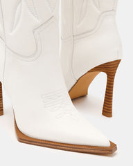 KINZEE White Leather Pointed-Toe Knee-High Western Stiletto Women's Boot