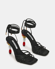 SOLENA Black Strappy Leg-Tie Square-Toe Women's Sculptured Heel