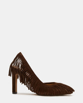 GREER Brown Suede Fringe Slingback Round-Toe Women's Heel