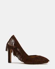 GREER Brown Suede Fringe Slingback Round-Toe Women's Heel