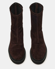 MYER Brown Suede Round-Toe Zipper Closure Women's Ankle Boot