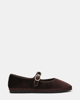 VELMA Brown Velvet Mary Jane Gold-Detail Buckle Women's Flat