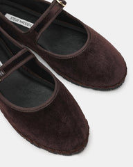 VELMA Brown Velvet Mary Jane Gold-Detail Buckle Women's Flat
