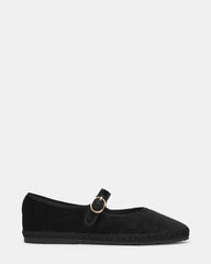 VELMA Black Velvet Mary Jane Gold-Detail Buckle Women's Flat